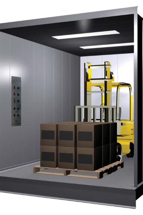 Freight elevator: door close, move, stop, door open - sound effect