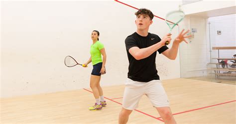 Playing squash: hitting the ball, squeaking shoes on the floor - sound effect