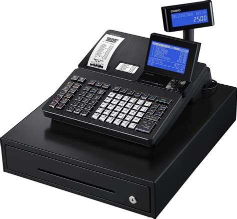 Cash register: pressing buttons, punching a check - sound effect