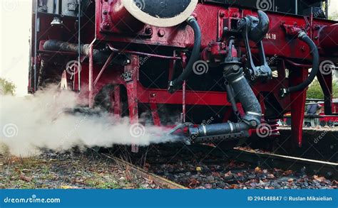 Locomotive of train releases a jet of steam (gas) - sound effect