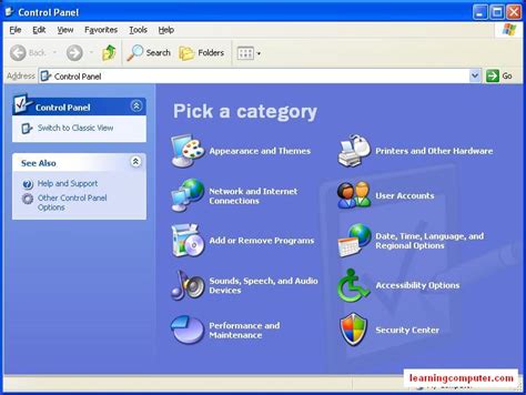 Windows xp panel of information sound