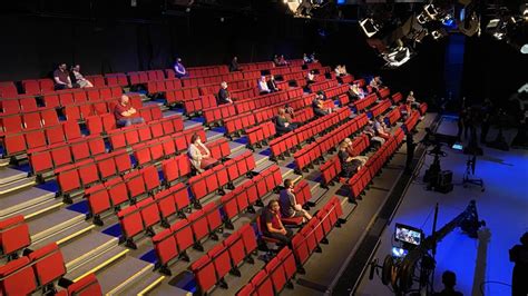 Sounds of the audience in a small studio: whistling, loud, crowd