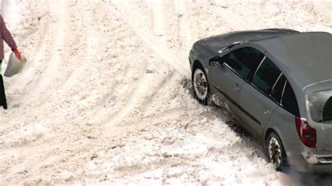 Car is stuck in the snow, slips in a snowdrift - sound effect