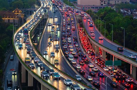 Heavy traffic on the highway from the bridge - sound effect