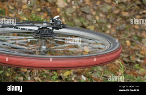 Wheel of an overturned bicycle is spinning - sound effect